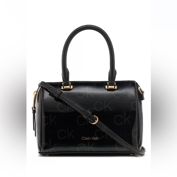 Calvin Klein Handbags - Calvin Klein Black Ashley Black Mini Satchel Purse Hand Bag Duffel Embossed Logo